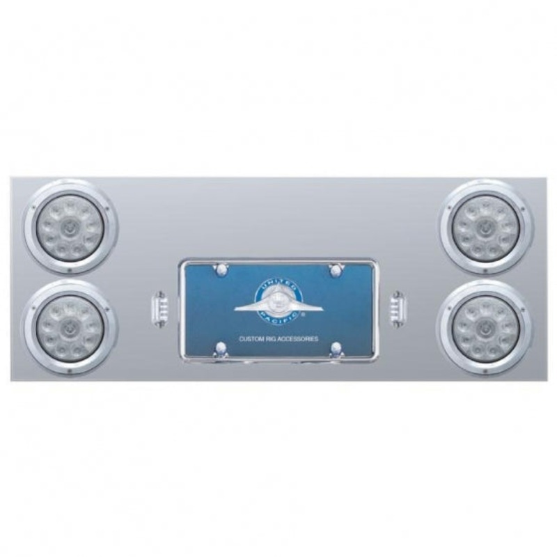 Stainless Rear Center Panel w/ Four 10 LED 4 Lights & Bezels – Red LED/Clear Lens