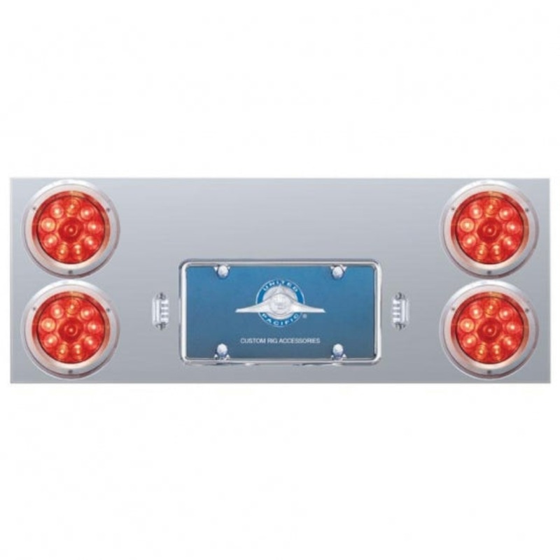 Stainless Rear Center Panel w/ Four 10 LED 4 Lights & Bezels – Red LED/Red Lens