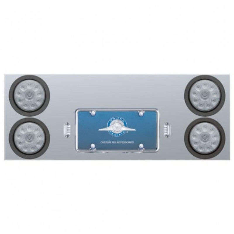 Stainless Rear Center Panel w/ Four 10 LED 4 Lights & Grommets – Red LED/Clear Lens