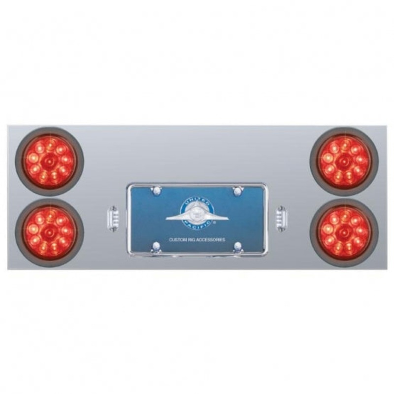 Stainless Rear Center Panel w/ Four 10 LED 4 Lights & Grommets – Red LED/Red Lens