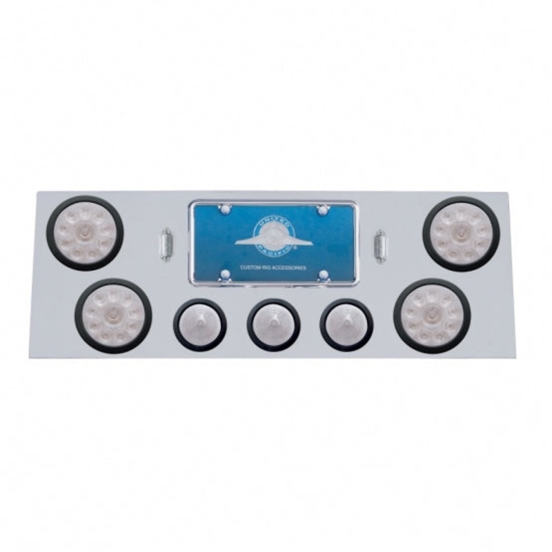 Stainless Rear Center Panel w/ Four 10 LED 4 Lights & Three 13 LED 2 1/2 Beehive Lights & Grommets – Red LED/Clear Lens
