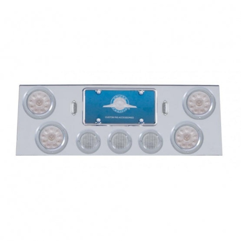 Stainless Rear Center Panel w/ Four 10 LED 4 Lights & Three 13 LED 2 1/2 Lights & Bezels – Red LED/Clear Lens