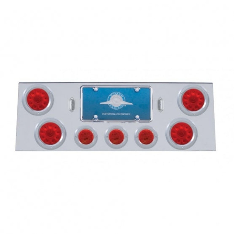 Stainless Rear Center Panel w/ Four 10 LED 4 Lights & Three 13 LED 2 1/2 Lights & Bezels – Red LED/Red Lens