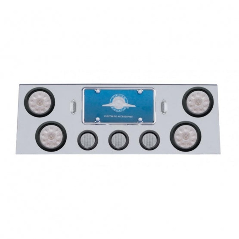 Stainless Rear Center Panel w/ Four 10 LED 4 Lights & Three 13 LED 2 1/2 Lights & Grommets – Red LED/Clear Lens