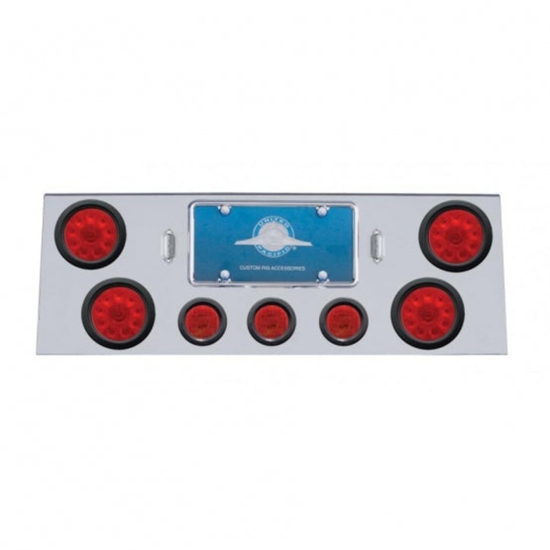 Stainless Rear Center Panel w/ Four 10 LED 4 Lights & Three 13 LED 2 1/2 Lights & Grommets – Red LED/Red Lens