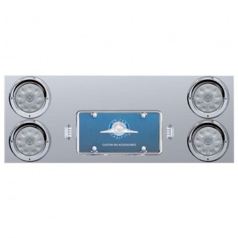 Stainless Rear Center Panel w/ Four 10 LED 4 Lights & Visors – Red LED/Clear Lens