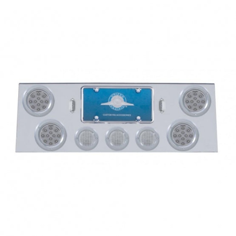 Stainless Rear Center Panel w/ Four 12 LED 4 Reflector Lights & Three 13 LED 2 1/2 Lights & Bezels – Red LED/Clear Lens