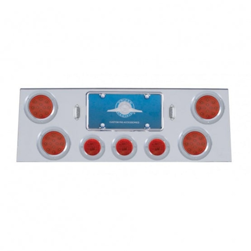 Stainless Rear Center Panel w/ Four 12 LED 4 Reflector Lights & Three 13 LED 2 1/2 Lights & Bezels – Red LED/Red Lens