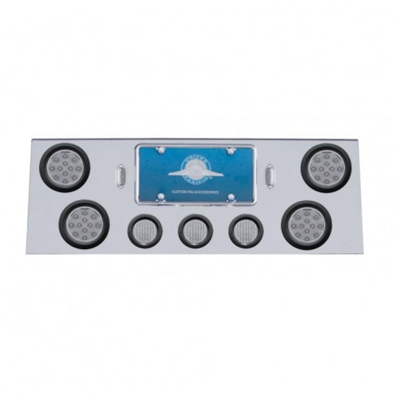 Stainless Rear Center Panel w/ Four 12 LED 4 Reflector Lights & Three 13 LED 2 1/2 Lights & Grommets – Red LED/Clear Lens