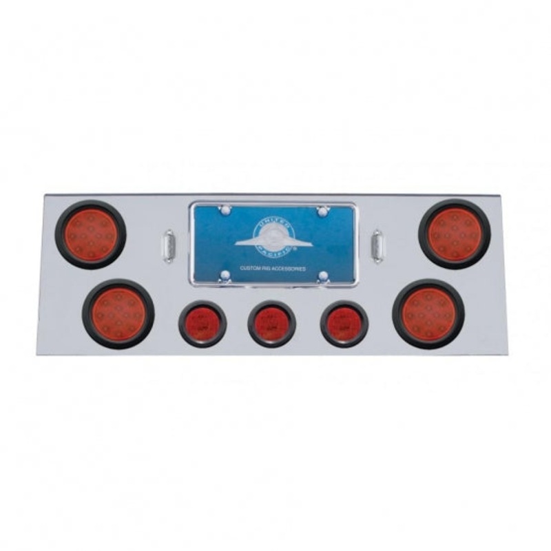 Stainless Rear Center Panel w/ Four 12 LED 4 Reflector Lights & Three 13 LED 2 1/2 Lights & Grommets – Red LED/Red Lens