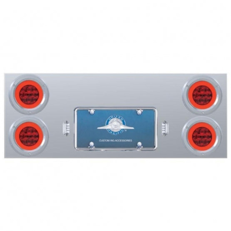 Stainless Rear Center Panel w/ Four 21 LED 4 GLO Lights & Bezels – Red LED/Red Lens