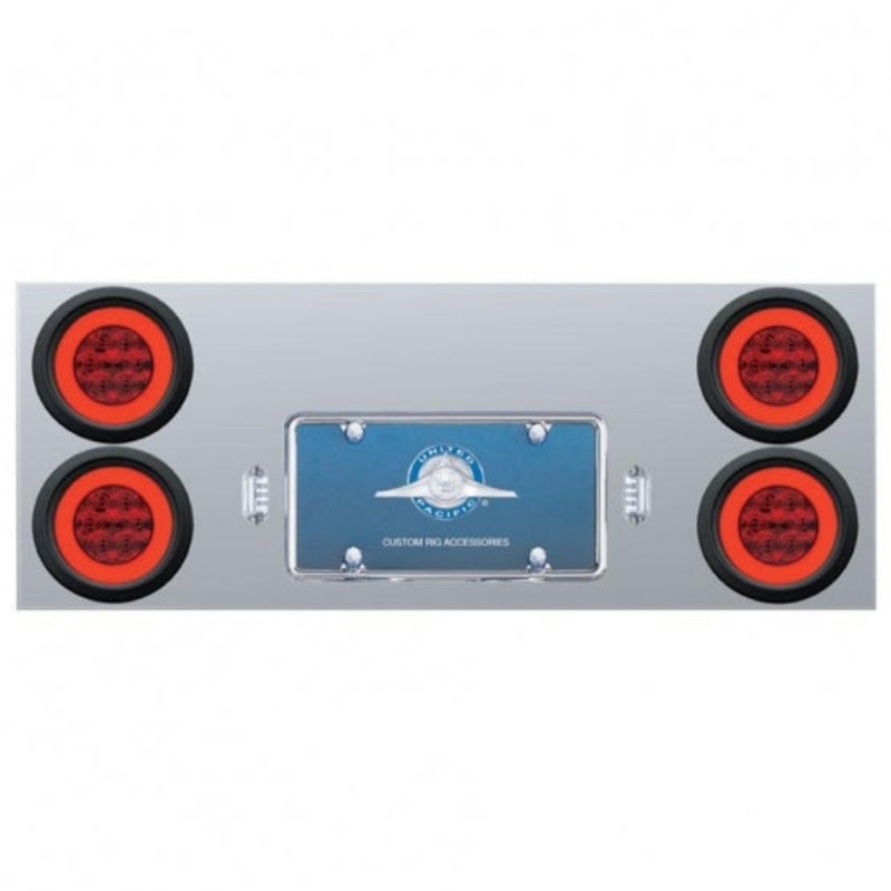 Stainless Rear Center Panel w/ Four 21 LED 4 GLO Lights & Grommets – Red LED/Red Lens