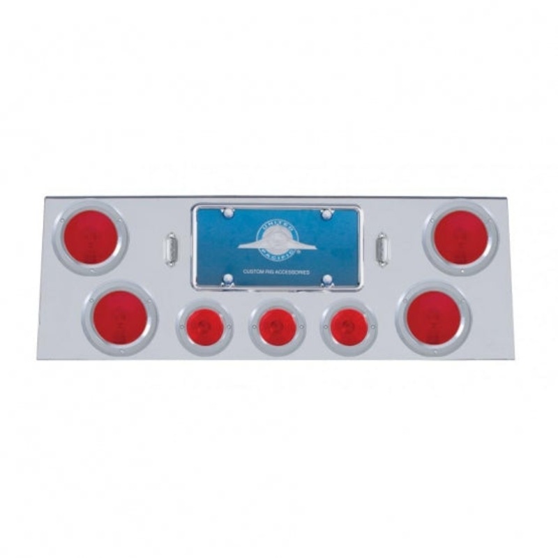 Stainless Rear Center Panel w/ Four 4 Lights & Three 2 1/2 Flat Lights & Bezels