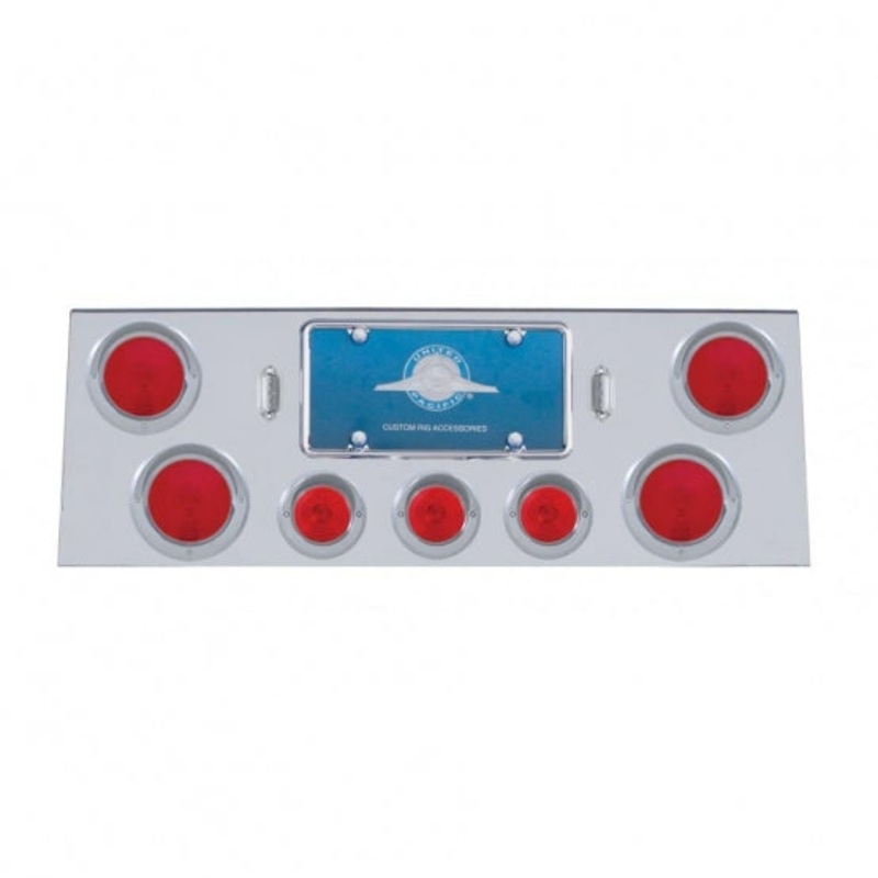 Stainless Rear Center Panel w/ Four 4 Lights & Three 2 1/2 Flat Lights & Visors