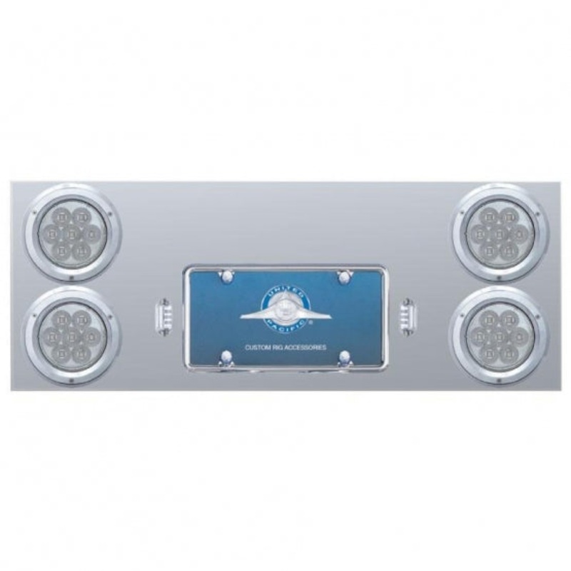 Stainless Rear Center Panel w/ Four 7 LED 4 Reflector Lights & Bezels – Red LED/Clear Lens