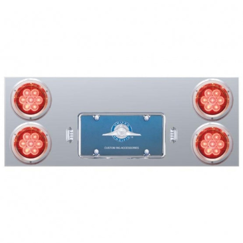 Stainless Rear Center Panel w/ Four 7 LED 4 Reflector Lights & Bezels – Red LED/Red Lens