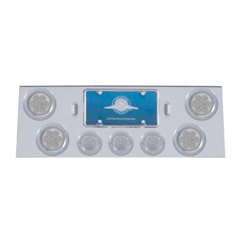 Stainless Rear Center Panel w/ Four 7 LED 4 Reflector Lights & Three 13 LED 2 1/2 Lights & Bezels – Red LED/Clear Lens
