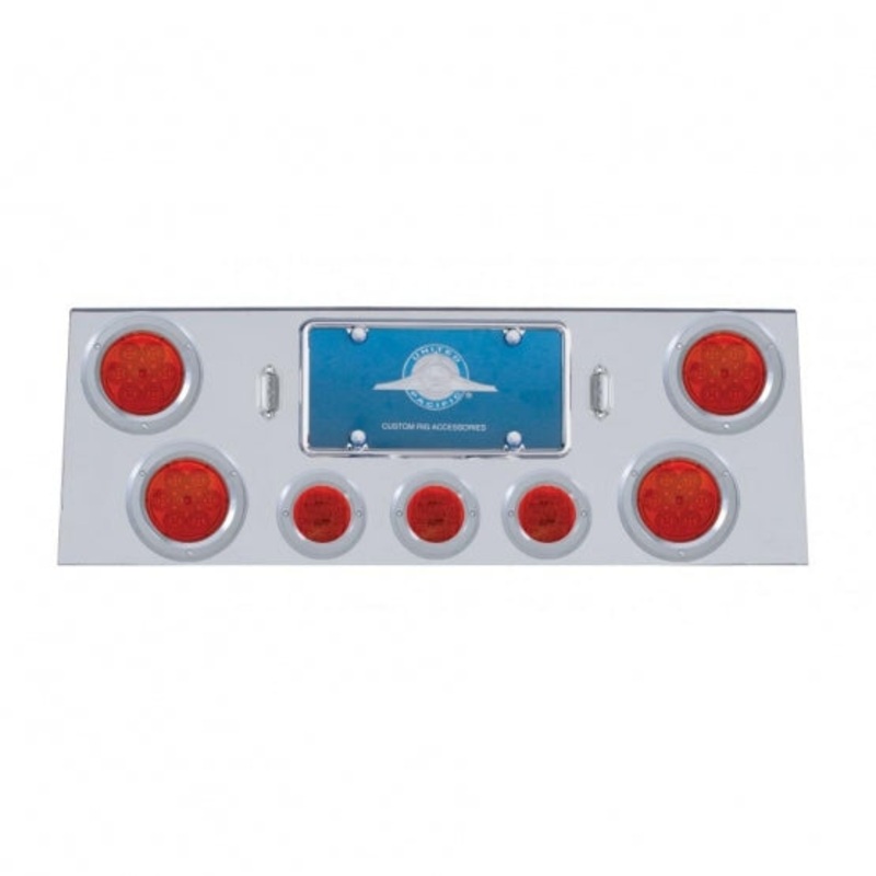 Stainless Rear Center Panel w/ Four 7 LED 4 Reflector Lights & Three 13 LED 2 1/2 Lights & Bezels – Red LED/Red Lens