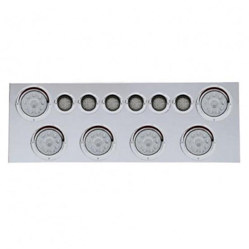 Stainless Rear Center Panel w/ Six 10 LED 4 Lights & Six 9 LED 2 Lights & Visors – Red LED/Clear Lens