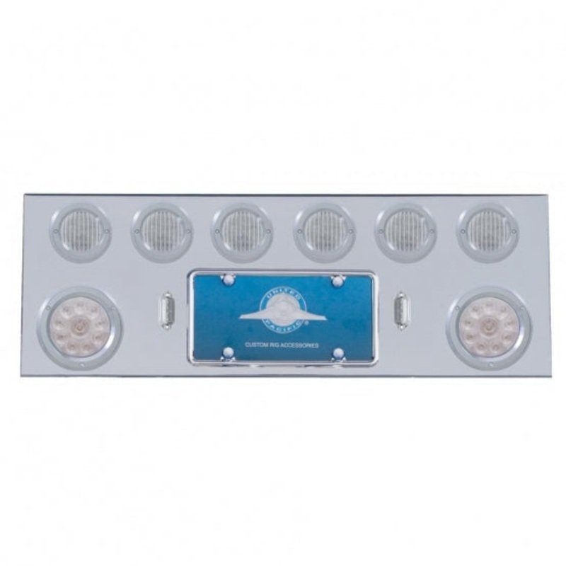 Stainless Rear Center Panel w/ Two 10 LED 4 Lights & Six 13 LED 2 1/2 Lights & Bezels – Red LED/Clear Lens