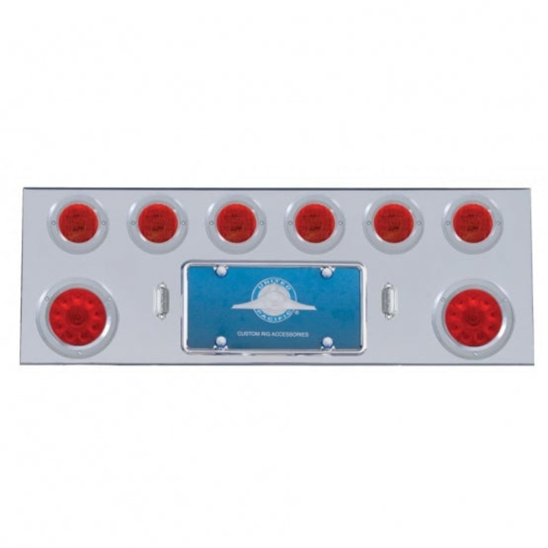 Stainless Rear Center Panel w/ Two 10 LED 4 Lights & Six 13 LED 2 1/2 Lights & Bezels – Red LED/Red Lens