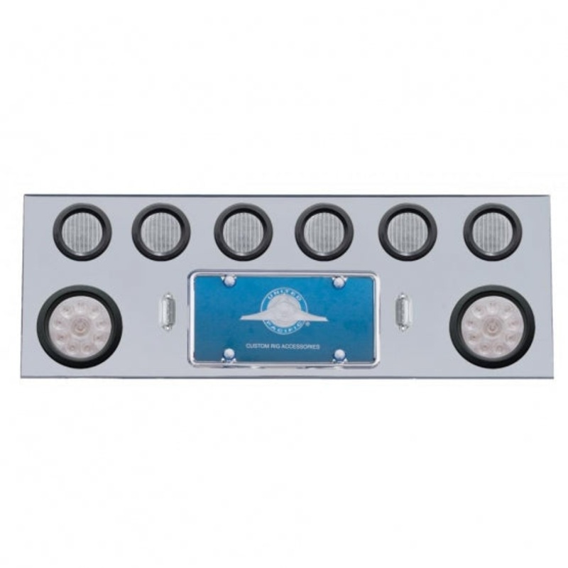 Stainless Rear Center Panel w/ Two 10 LED 4 Lights & Six 13 LED 2 1/2 Lights & Grommets – Red LED/Clear Lens