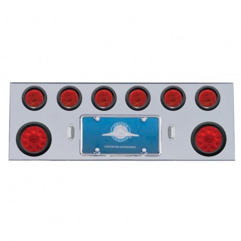 Stainless Rear Center Panel w/ Two 10 LED 4 Lights & Six 13 LED 2 1/2 Lights & Grommets – Red LED/Red Lens