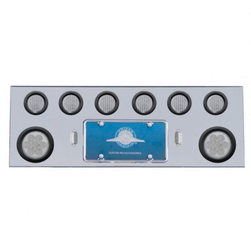 Stainless Rear Center Panel w/ Two 7 LED 4 Reflector Lights & Six 13 LED 2 1/2 Lights & Grommets – Red LED/Clear Lens