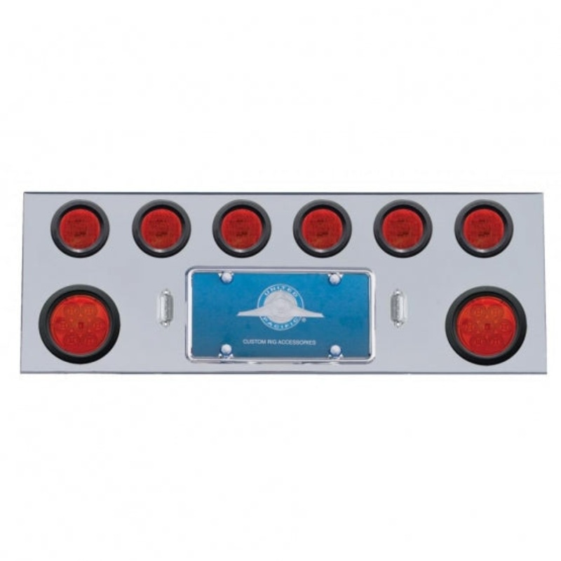 Stainless Rear Center Panel w/ Two 7 LED 4 Reflector Lights & Six 13 LED 2 1/2 Lights & Grommets – Red LED/Red Lens