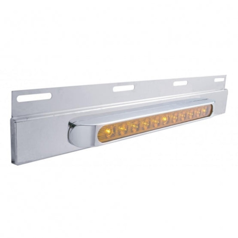 Stainless Top Mud Flap Plate w/ 11 LED 17 Light Bar & Bezel – Amber LED/Amber Lens