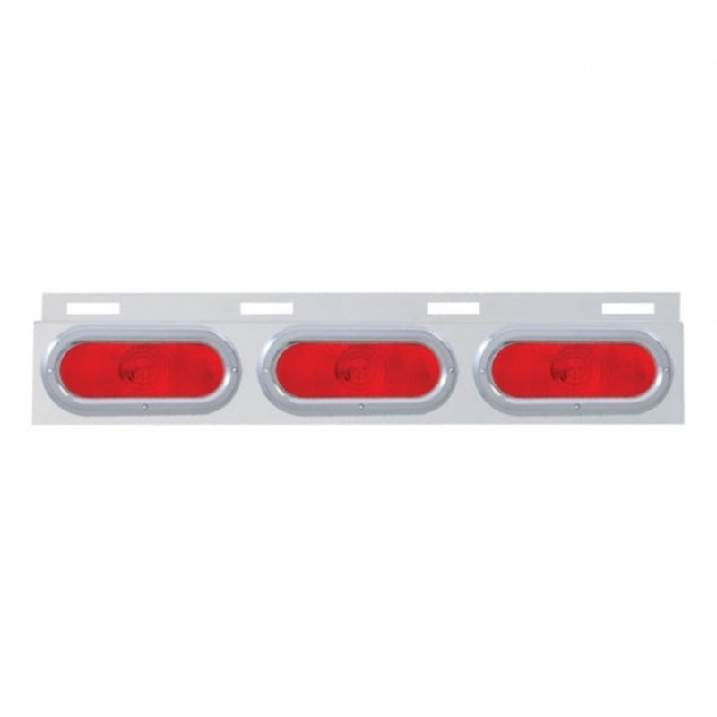 Stainless Top Mud Flap Plate w/ 3 Oval Lights & Bezel – Red Lens