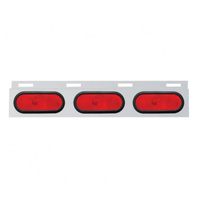 Stainless Top Mud Flap Plate w/ 3 Oval Lights & Grommet – Red Lens