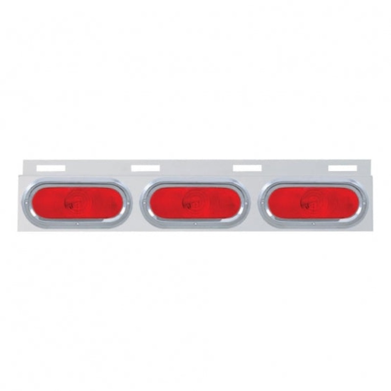 Stainless Top Mud Flap Plate w/ 3 Oval Lights & Visor – Red Lens