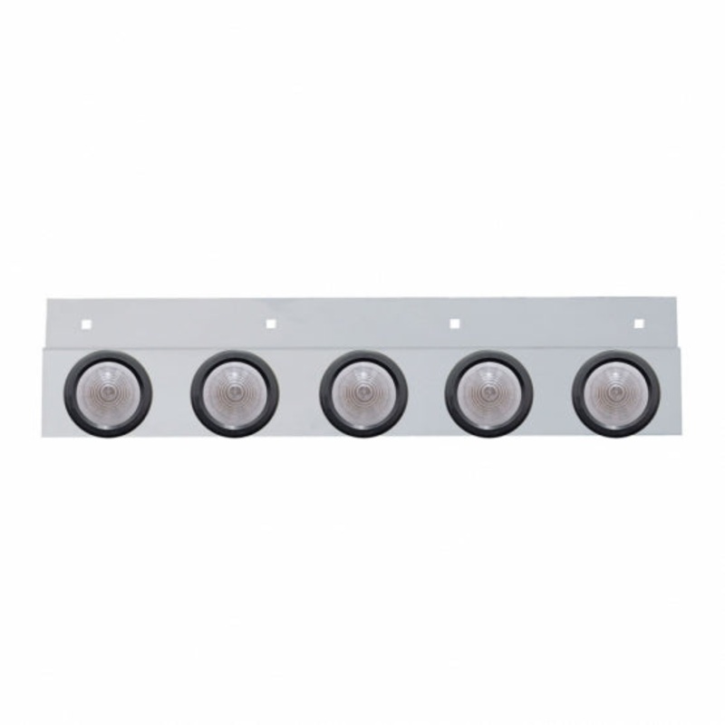 Stainless Top Mud Flap Plate w/ Five 9 LED 2 Beehive Lights & Grommets – Red LED/Clear Lens
