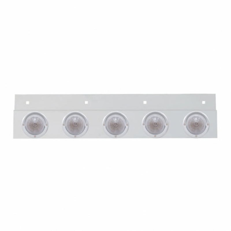 Stainless Top Mud Flap Plate w/ Five 9 LED 2 Beehive Lights & Visors – Red LED/Clear Lens