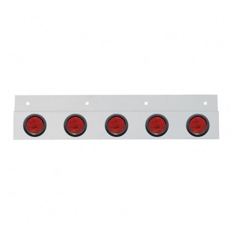 Stainless Top Mud Flap Plate w/ Five 9 LED 2 Lights & Grommets – Red LED/Red Lens