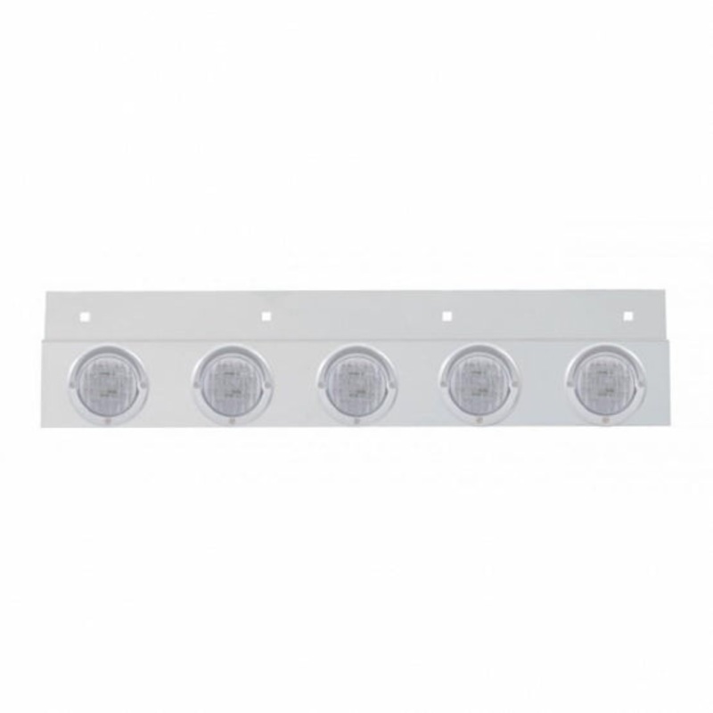 Stainless Top Mud Flap Plate w/ Five 9 LED 2 Lights & Visors – Red LED/Clear Lens