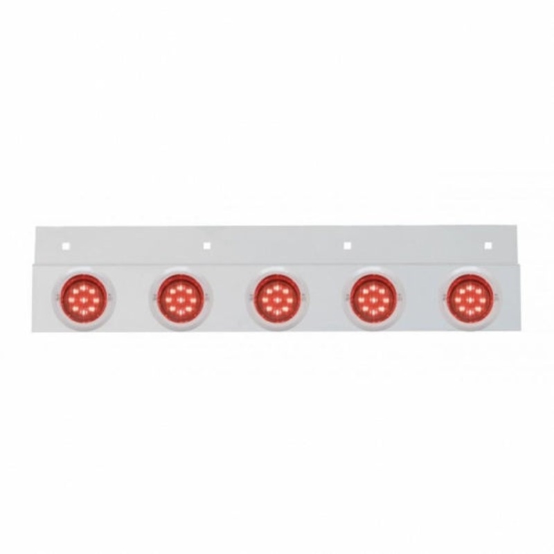 Stainless Top Mud Flap Plate w/ Five 9 LED 2 Lights & Visors – Red LED/Red Lens