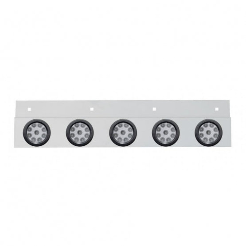 Stainless Top Mud Flap Plate w/ Five 9 LED 2 Reflector Lights & Grommets – Red LED/Clear Lens