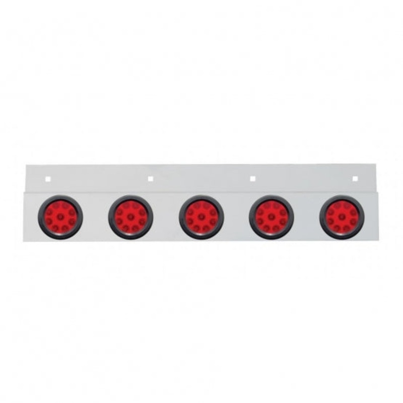 Stainless Top Mud Flap Plate w/ Five 9 LED 2 Reflector Lights & Grommets – Red LED/Red Lens