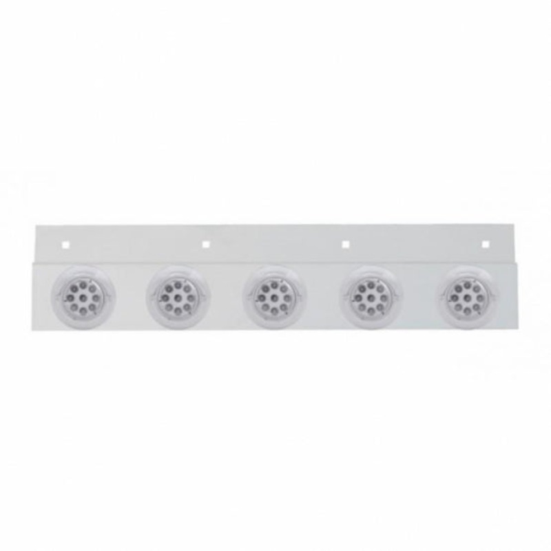 Stainless Top Mud Flap Plate w/ Five 9 LED 2 Reflector Lights & Visors – Red LED/Clear Lens
