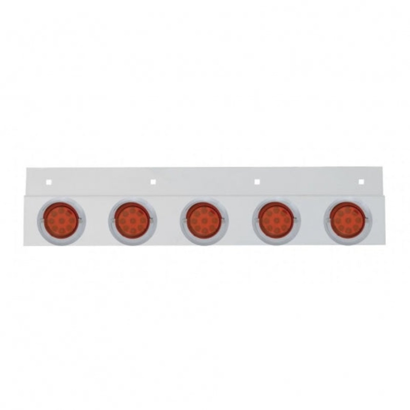 Stainless Top Mud Flap Plate w/ Five 9 LED 2 Reflector Lights & Visors – Red LED/Red Lens