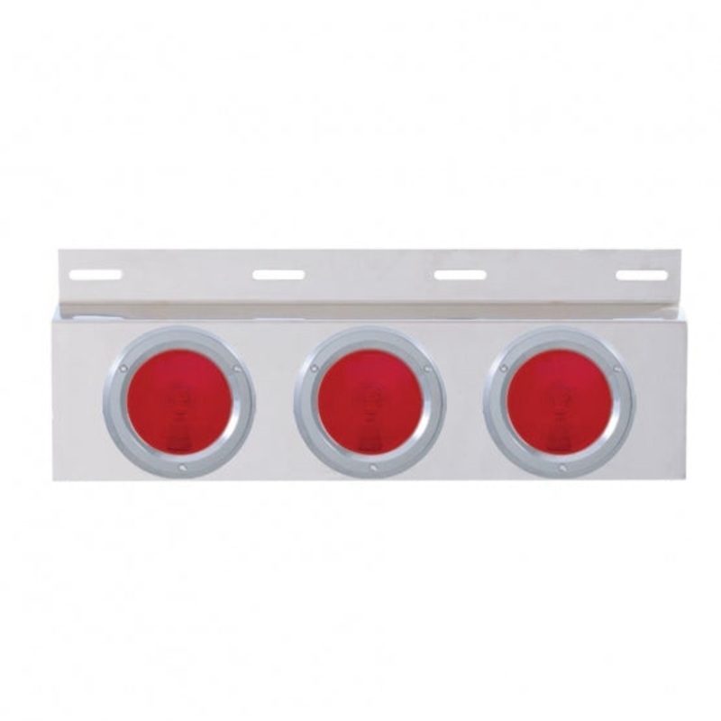 Stainless Top Mud Flap Plate w/ Three 4 Lights & Bezel – Red Lens