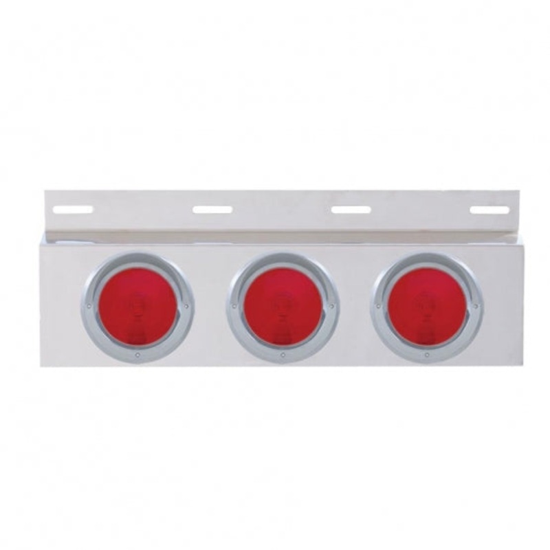 Stainless Top Mud Flap Plate w/ Three 4 Lights & Visor – Red Lens