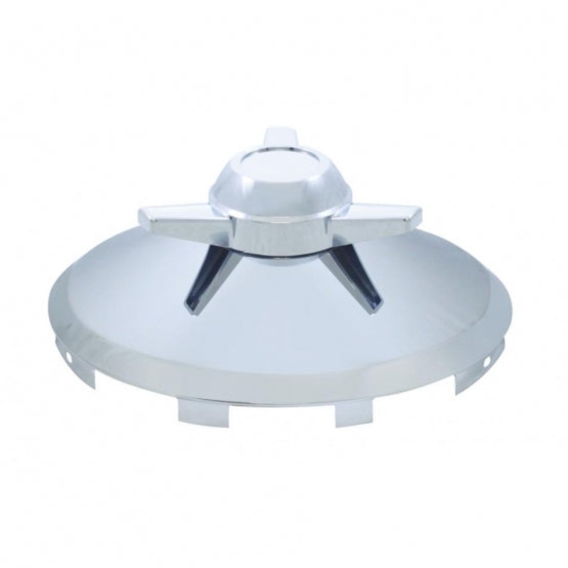Universal Chrome Front Hub Cap w/ 3 Bar Straight Spinner – 7/16 Lip