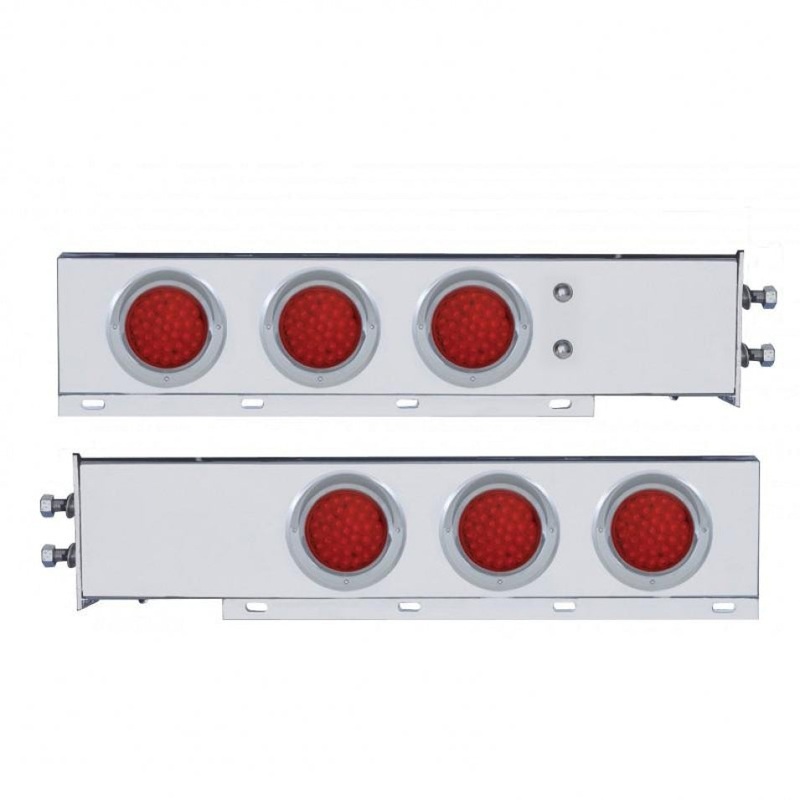 2 Bolt Pattern Stainless Spring Loaded Light Bar w/ Six 36 LED 4 Lights & Visors – Red LED/Red Lens