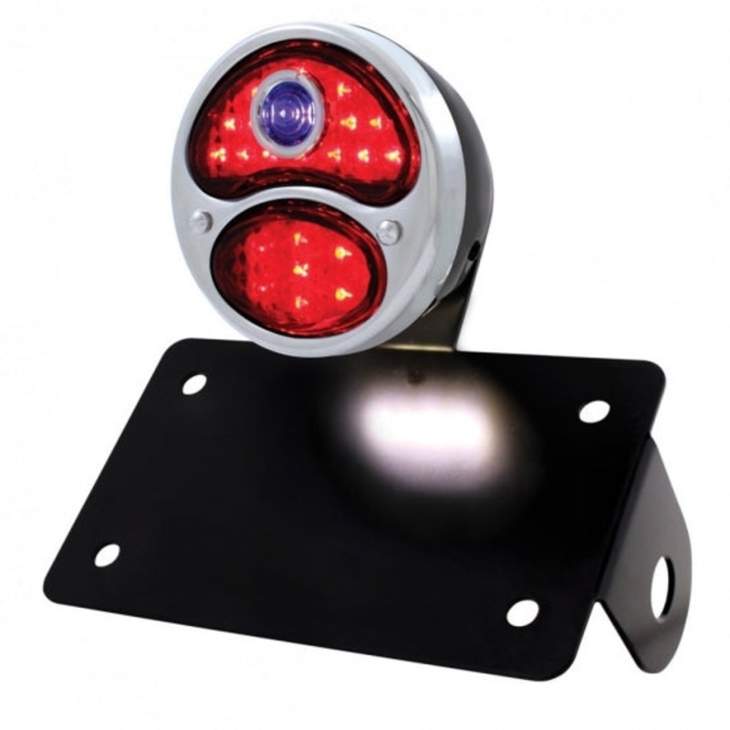 LED 1928 Ford DUO Lamp w/Blue Dot, Horizontal Mount w/S.S. Rim & Black Housing