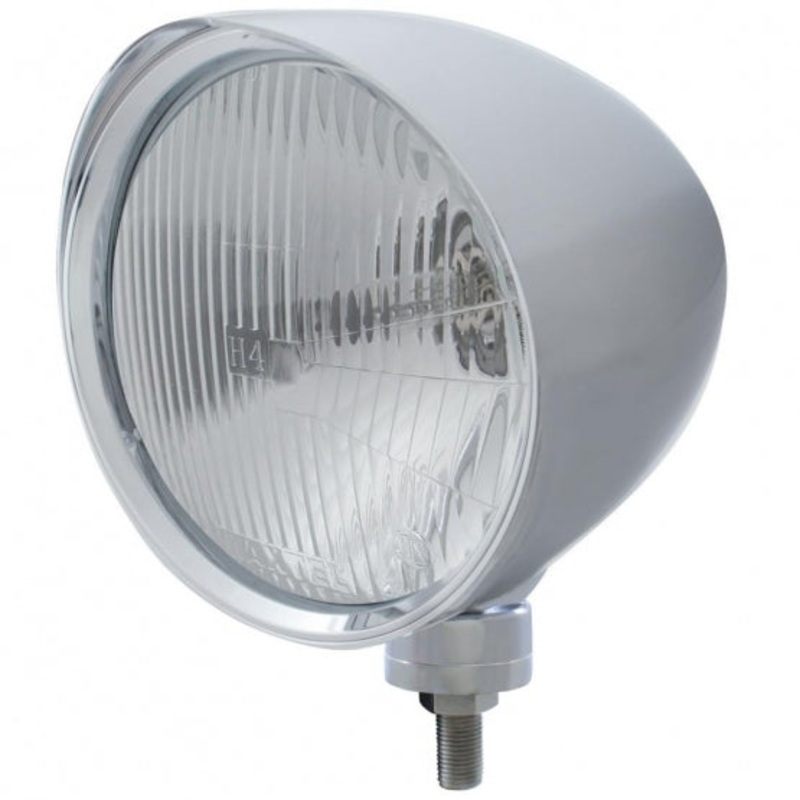 Chrome Chopper Headlight w/ Smooth Visor H4 Bulb