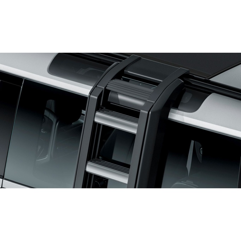 Land Rover Defender Deployable Roof Ladder – aluminium steps with black, powder-coated aluminium sides