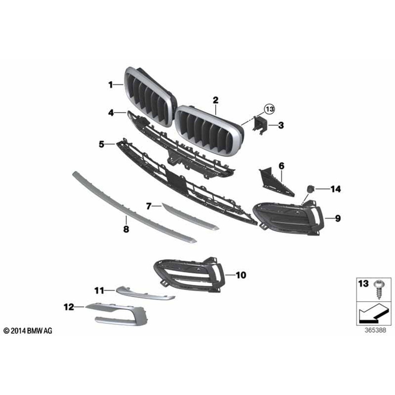BMW X6 Front Middle Top Open Car Grille Exterior Trim Element